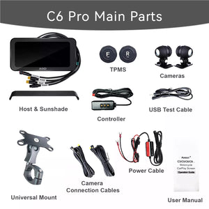 Dashcam Moto C6 Pro - Kit Completo con Cámaras, TPMS, Soporte y Accesorios