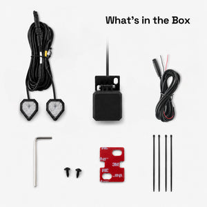 Contenido del kit: cables, dos sensores luminosos, soporte y tornillería para radar