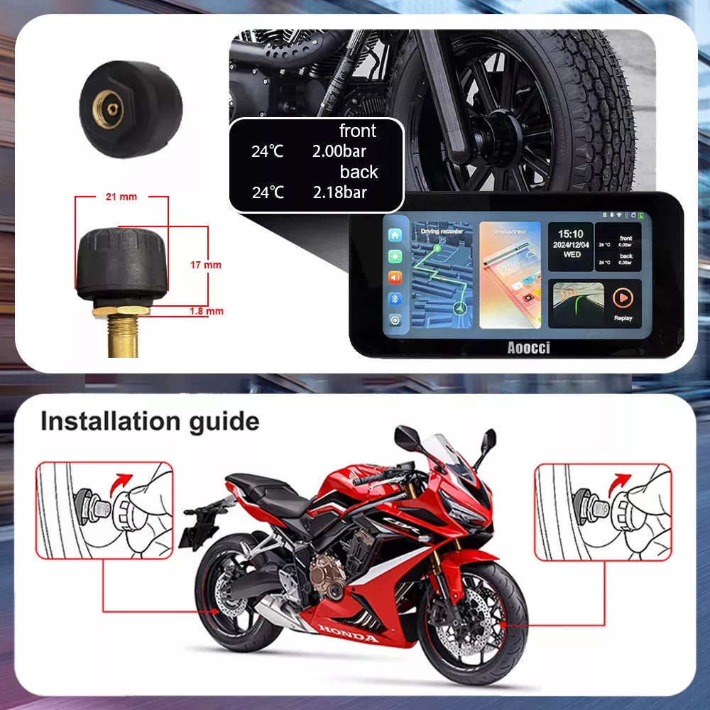 TPMS Moto con CarPlay - Sistema de Monitoreo de Presión de Neumáticos e Instalación