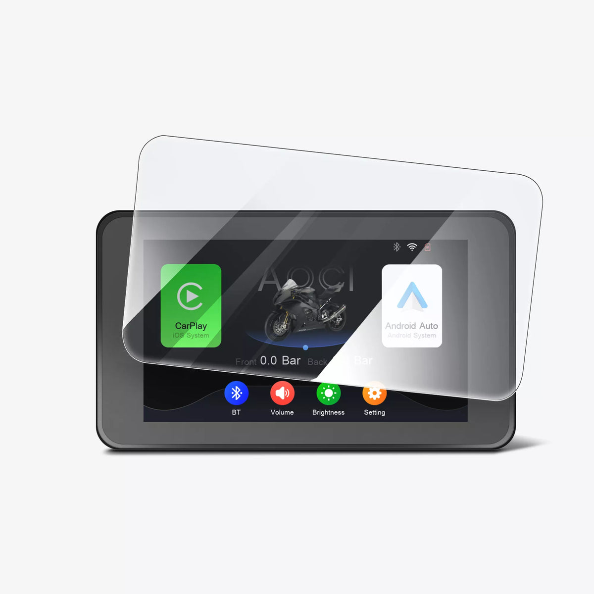 Protector de pantalla transparente para CarPlay, cubriendo el display y botones inferiores.
