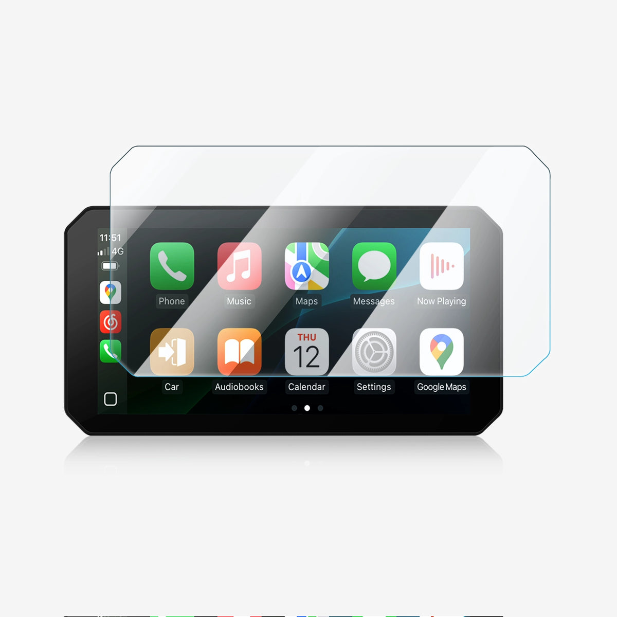 Protector de pantalla flexible transparente para CarPlay sobre la pantalla del vehículo.