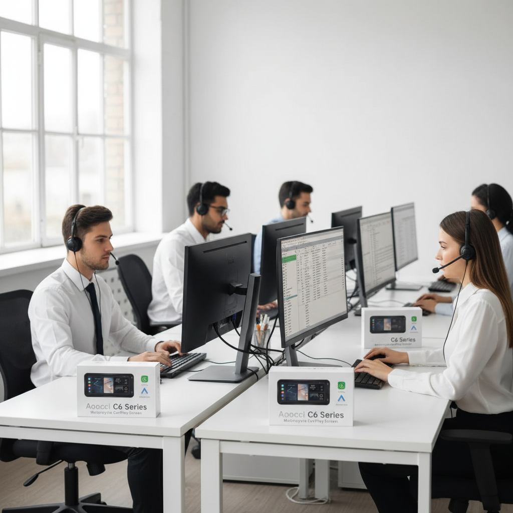 Customer service team with Aoocci C6 product boxes